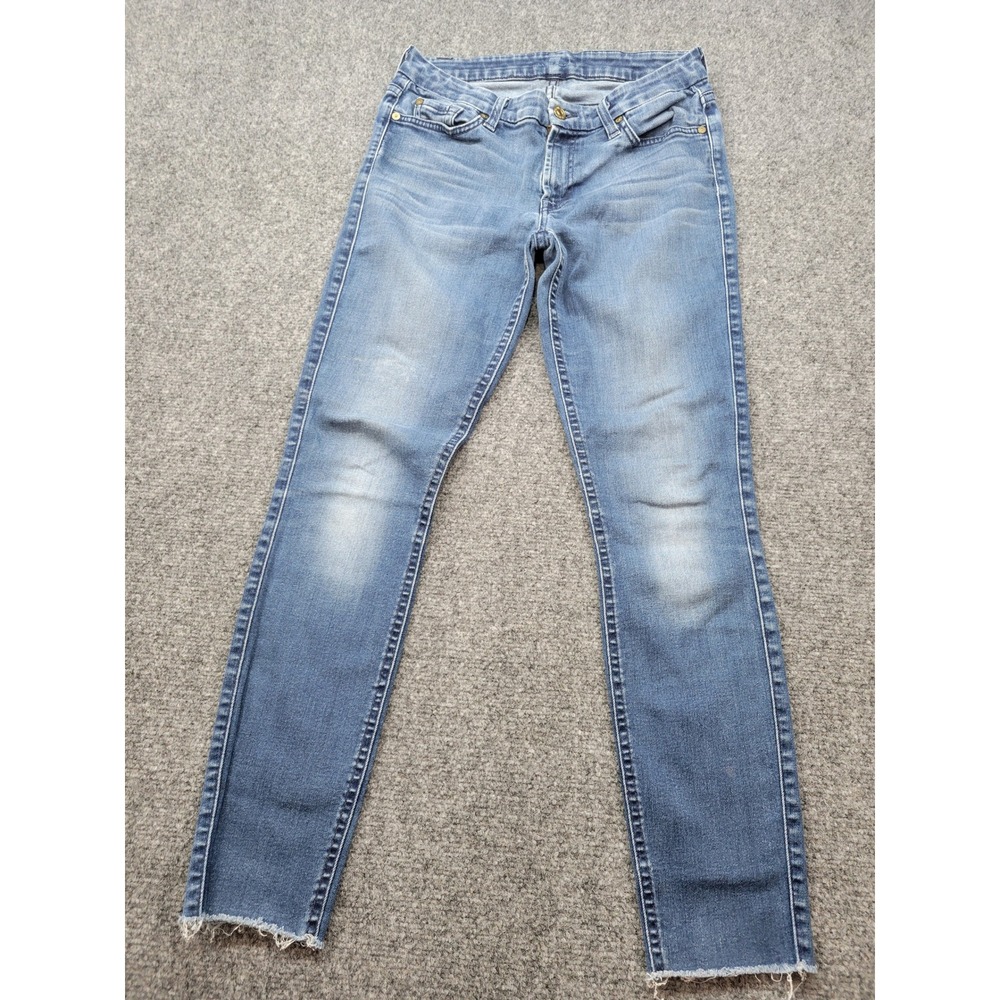 7 For All Mankind Womens Skinny Jeans Blue Raw Hem Low Rise Size 28 AU0301214A